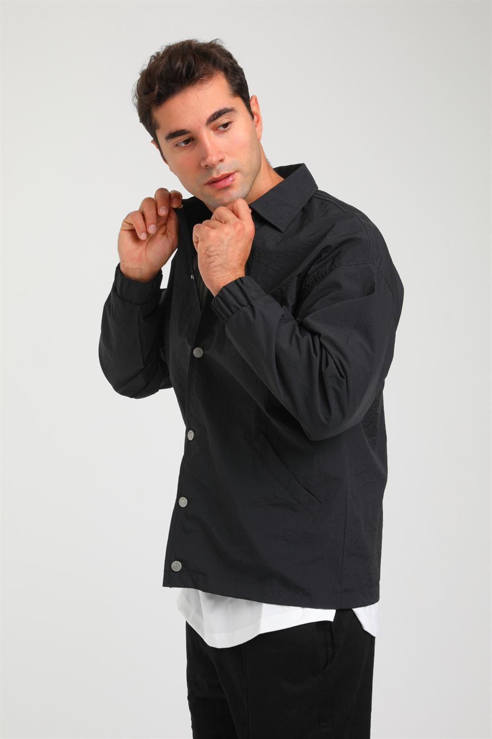 R-2375 Astarlı Çıtçıtlı Kol Ucu Lastikli Ceket