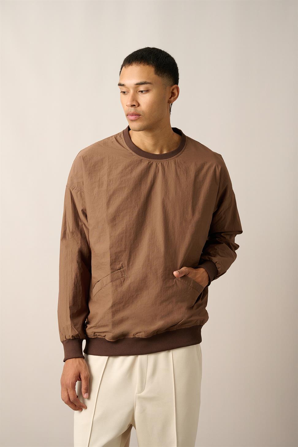 R-2390 Men’s Ribbed Hem and Cuff Lined Sweatshirt – Brown