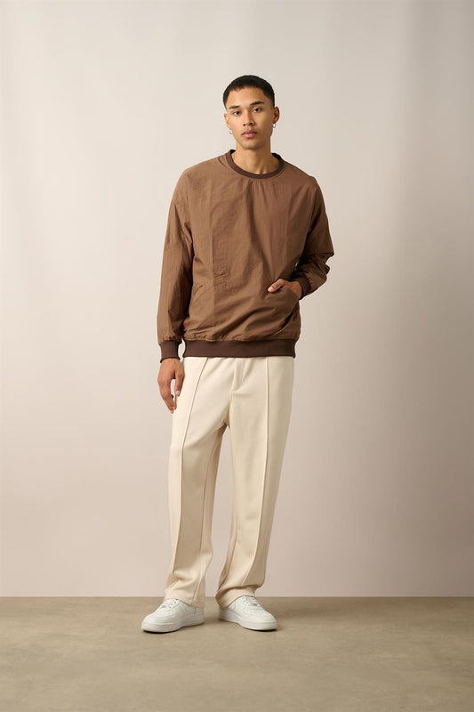R-2390 Men’s Ribbed Hem and Cuff Lined Sweatshirt – Brown