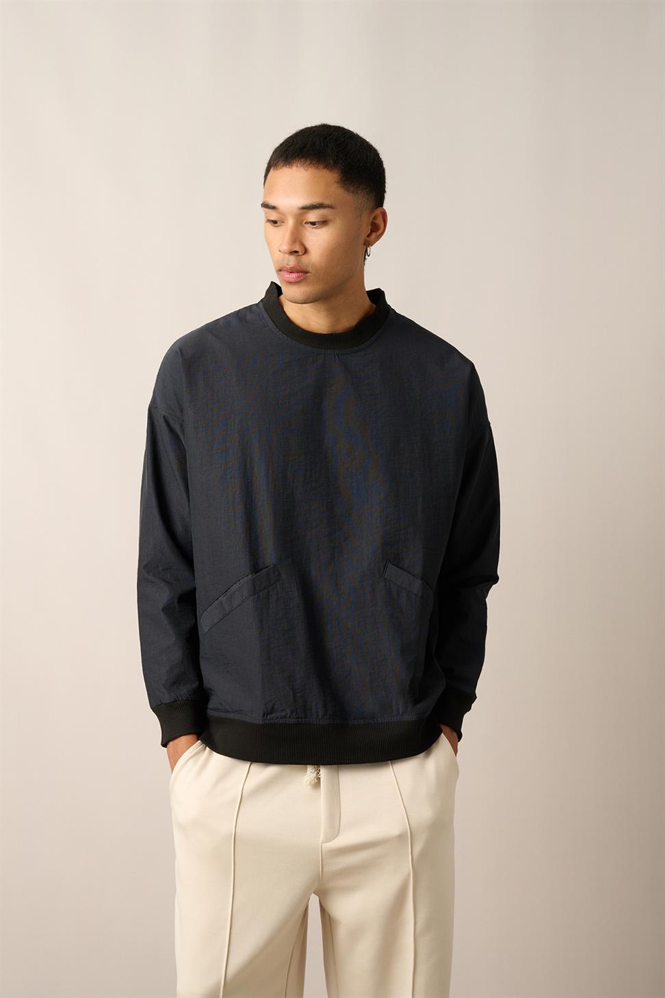 R-2390 Men’s Ribbed Hem and Cuff Lined Sweatshirt – Black
