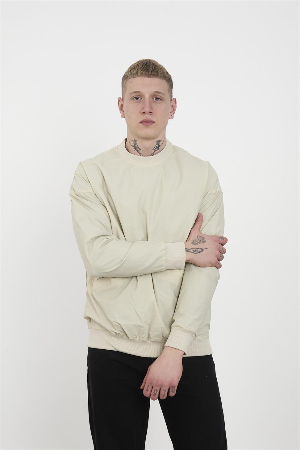 R-2390 Men’s Ribbed Hem and Cuff Lined Sweatshirt – Beige