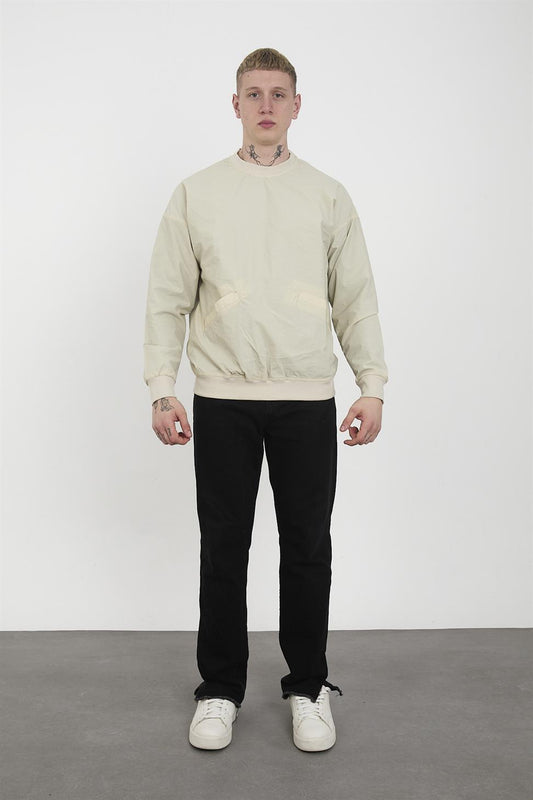 R-2390 Men’s Ribbed Hem and Cuff Lined Sweatshirt – Beige