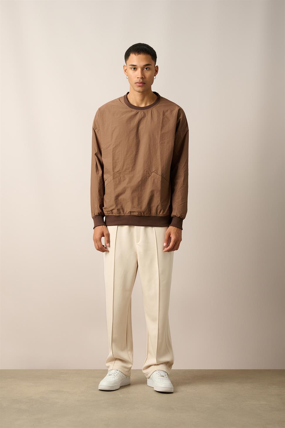 R-2390 Men’s Ribbed Hem and Cuff Lined Sweatshirt – Brown