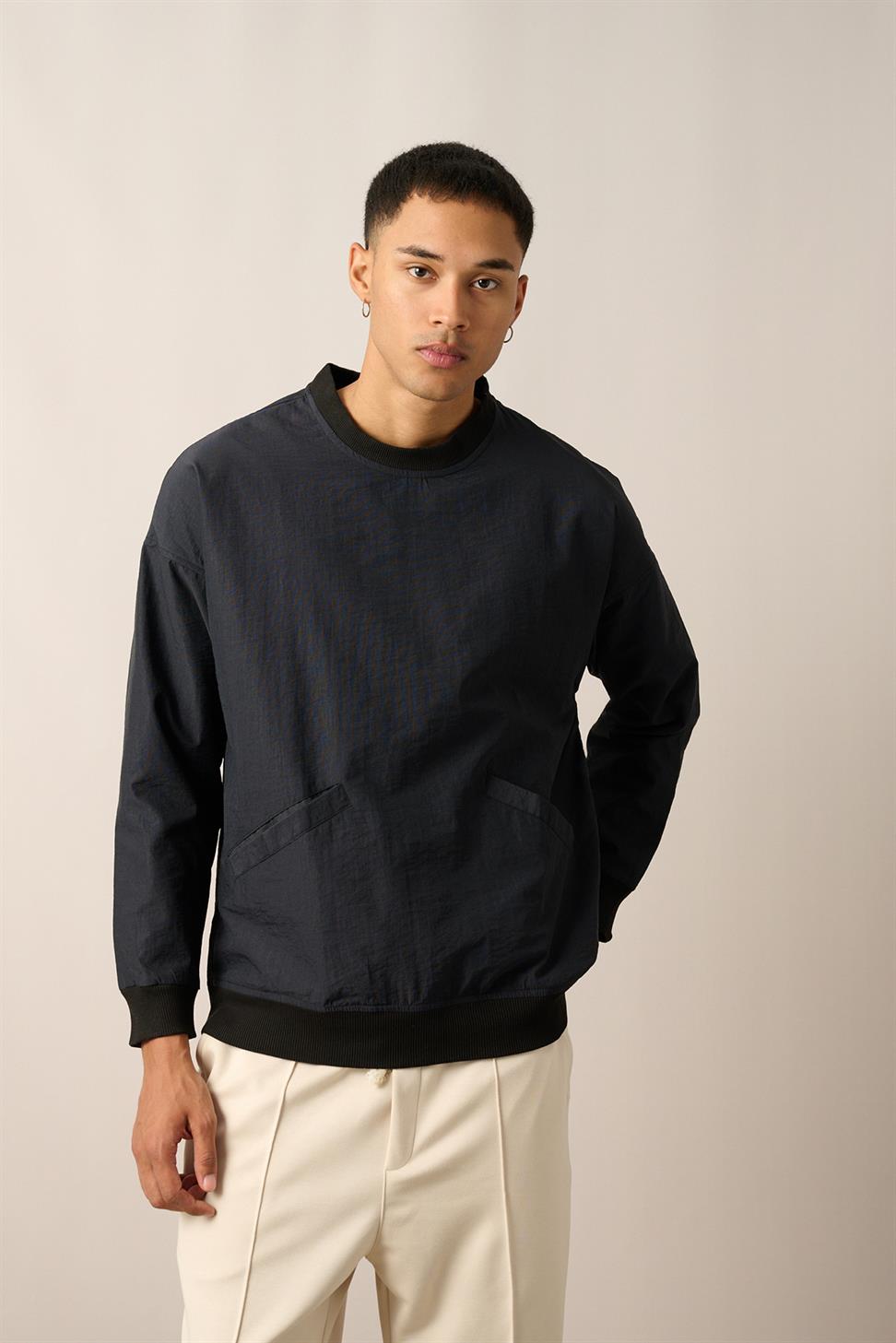 R-2390 Men’s Ribbed Hem and Cuff Lined Sweatshirt – Black