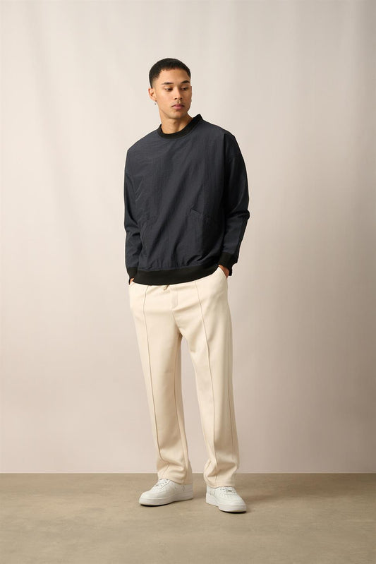 R-2390 Men’s Ribbed Hem and Cuff Lined Sweatshirt – Black