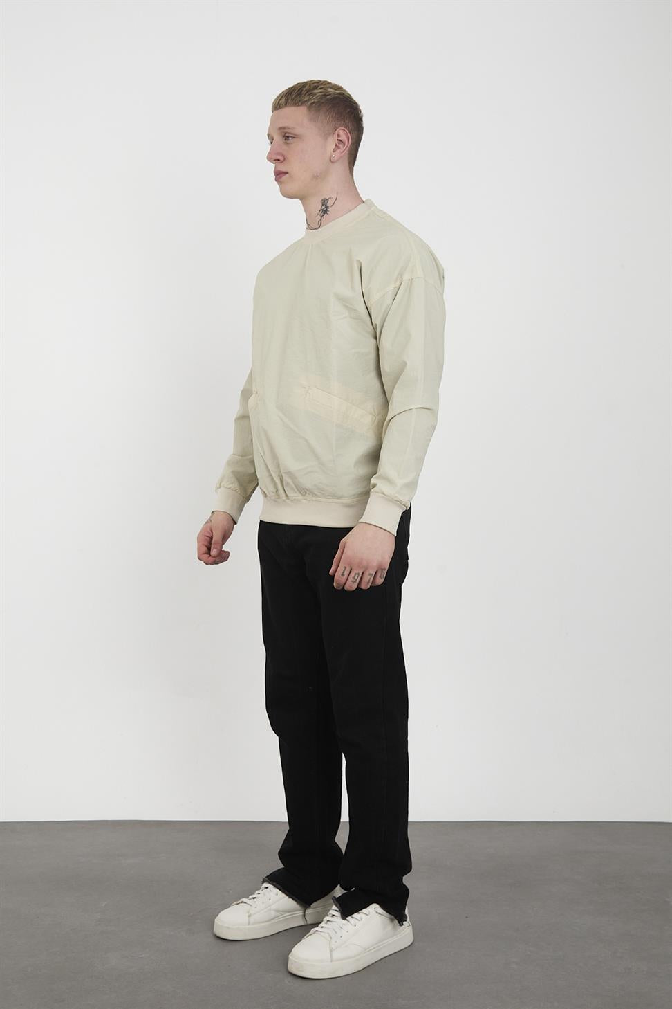R-2390 Men’s Ribbed Hem and Cuff Lined Sweatshirt – Beige