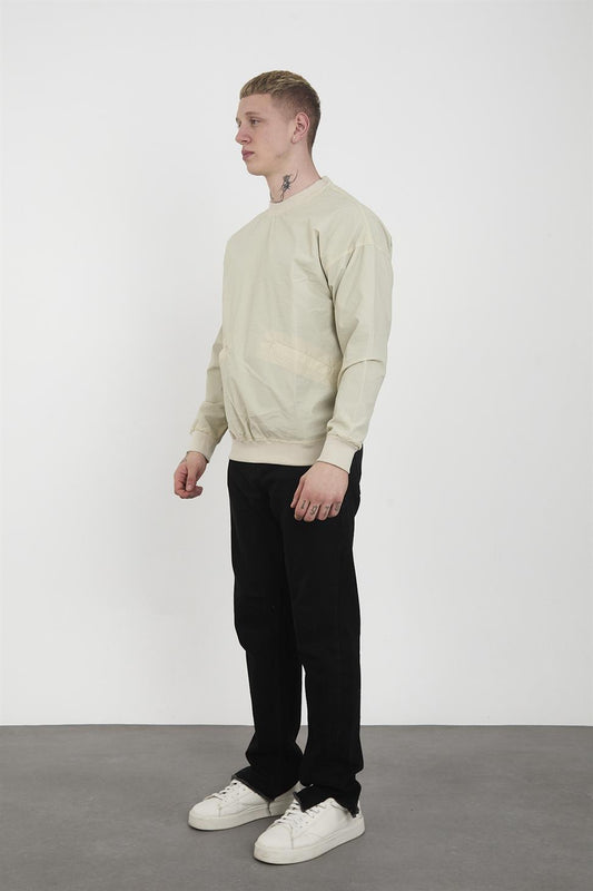 R-2390 Men’s Ribbed Hem and Cuff Lined Sweatshirt – Beige