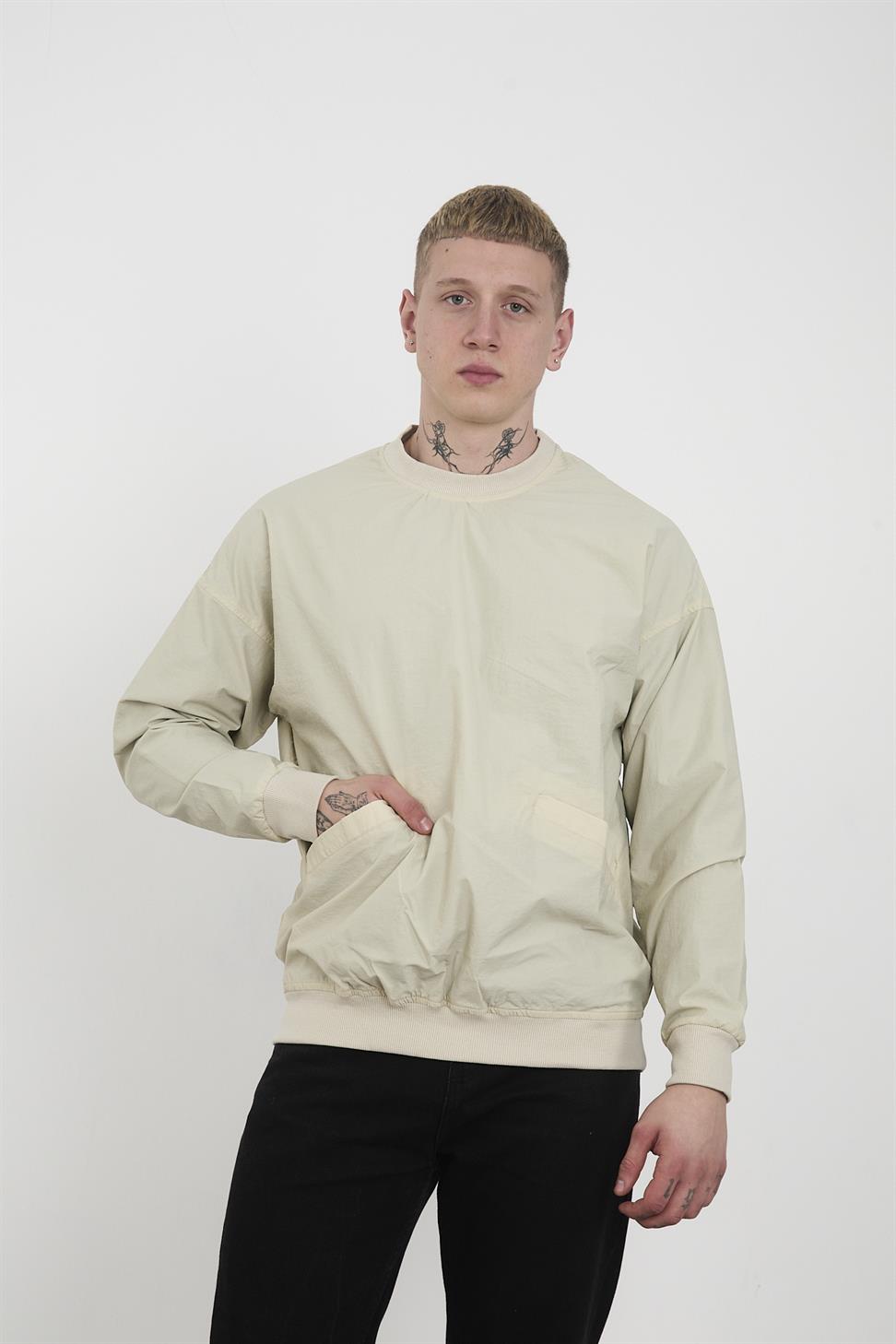 R-2390 Men’s Ribbed Hem and Cuff Lined Sweatshirt – Beige
