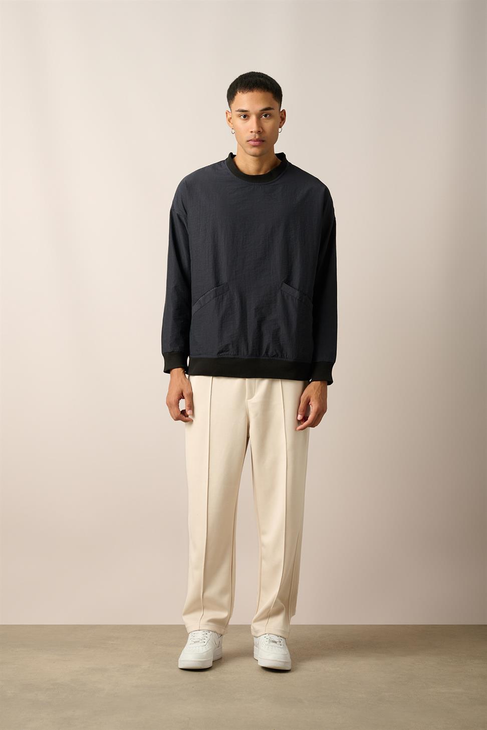R-2390 Men’s Ribbed Hem and Cuff Lined Sweatshirt – Black