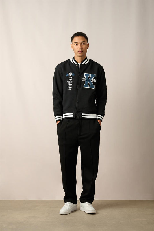 R-2429 Men’s Embroidered Fleece-Lined College Jacket – Black