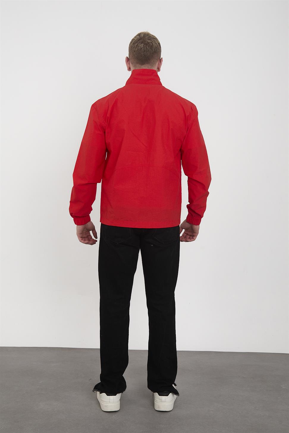 R-2446 Men’s Elastic Cuff Pocket Detail Parachute Windbreaker – Red