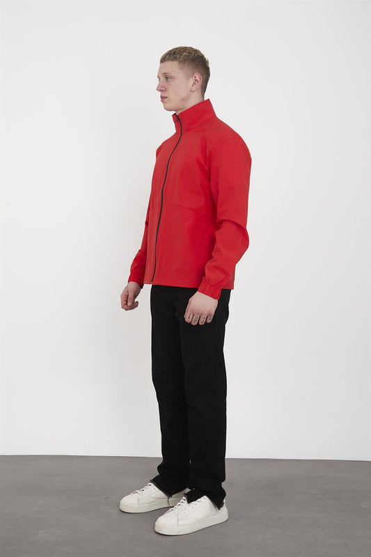 R-2446 Men’s Elastic Cuff Pocket Detail Parachute Windbreaker – Red