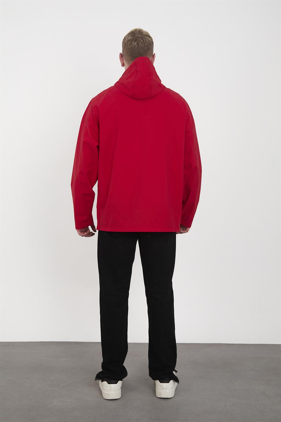 R-2448 Men’s Hooded Half-Zip Parachute Windbreaker & Rain Jacket – Red