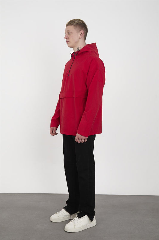 R-2448 Men’s Hooded Half-Zip Parachute Windbreaker & Rain Jacket – Red