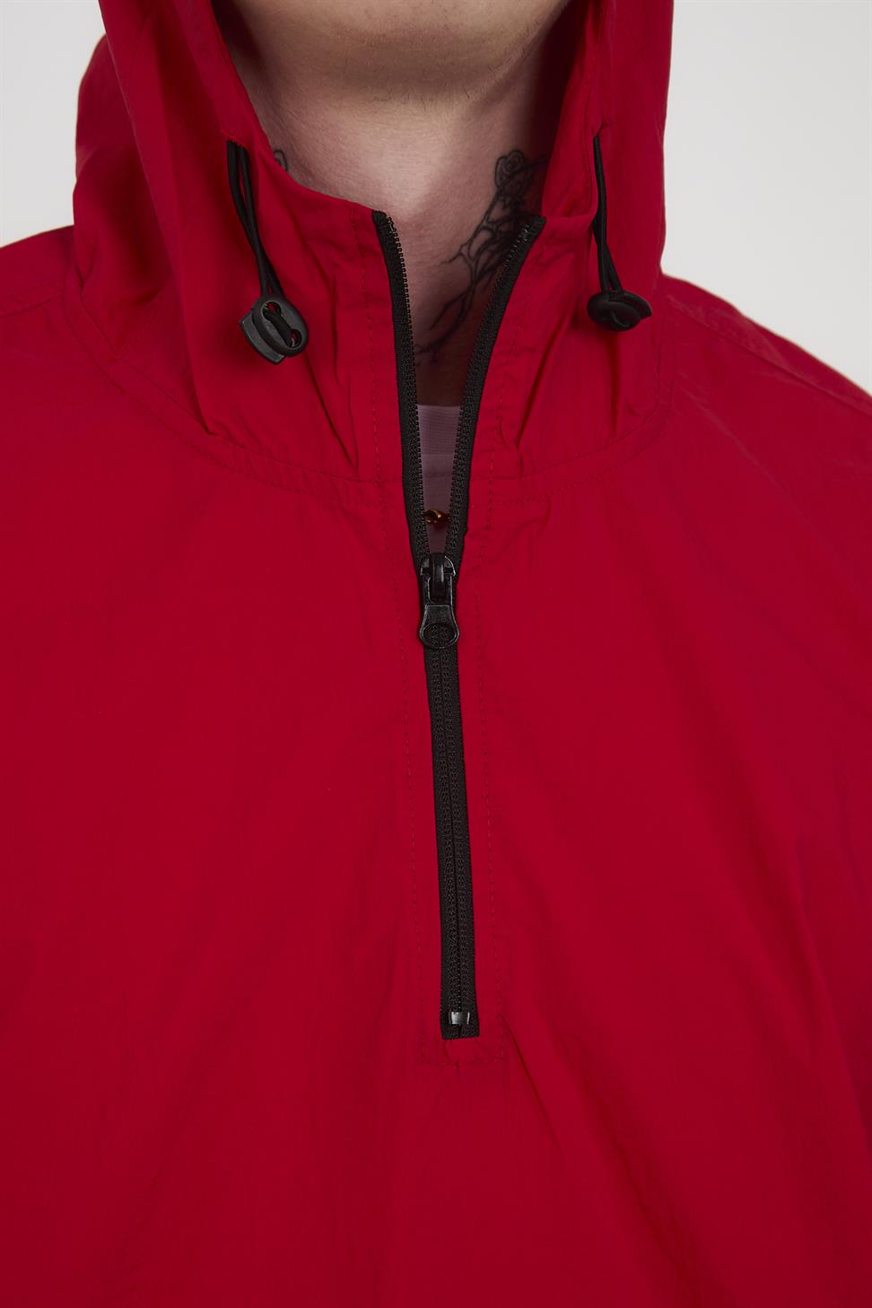 R-2448 Men’s Hooded Half-Zip Parachute Windbreaker & Rain Jacket – Red