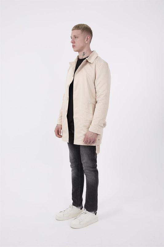R-2465 Men’s Belted Trench Coat with Epaulette Detail – Beige