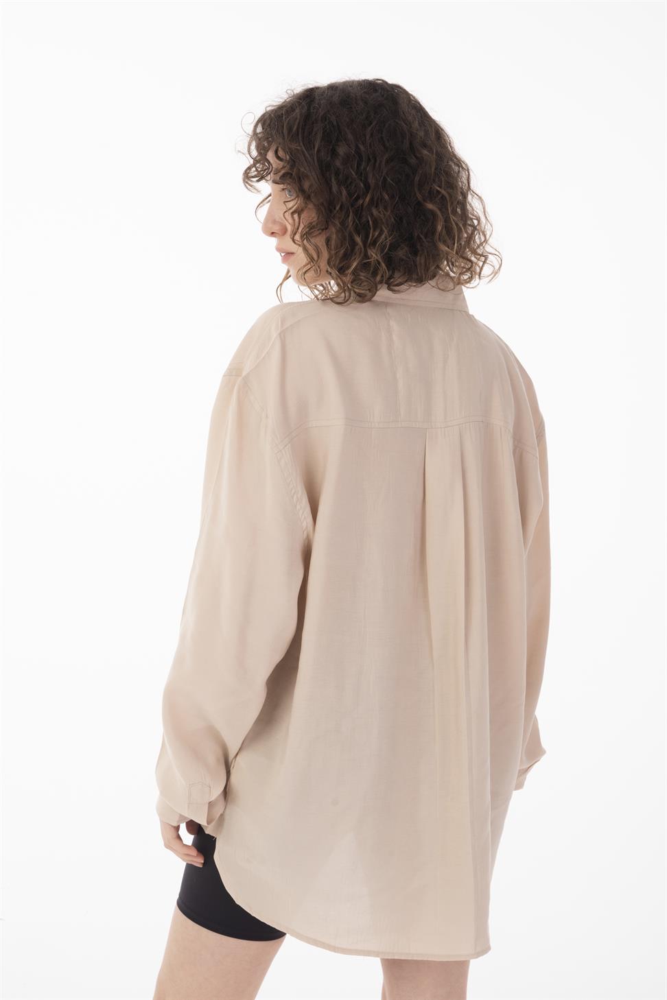 R-3575 Men’s Oversize Long Sleeve Polyester Aerobin Shirt – Cuban Collar, Relaxed Fit