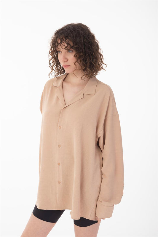 R-3575 Men’s Oversize Long Sleeve Polyester Aerobin Shirt – Cuban Collar, Relaxed Fit