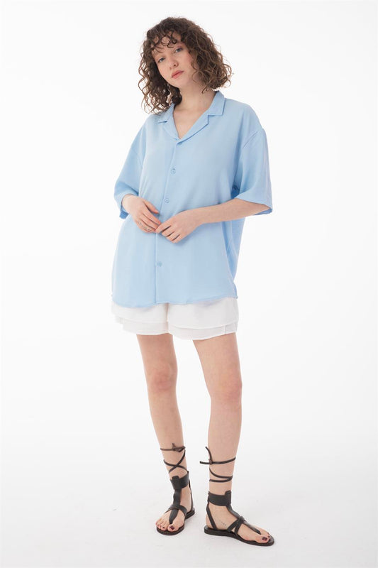 R-3737 R-3737 Unisex 100% Polyester Aerobin Shirt – Light Blue Short Sleeve with Relaxed Oversize Fit