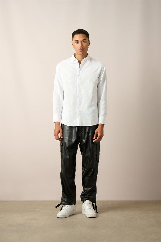 R-3780 Men’s 100% Cotton Linen Shirt – Classic White Long Sleeve, Breathable & Lightweight