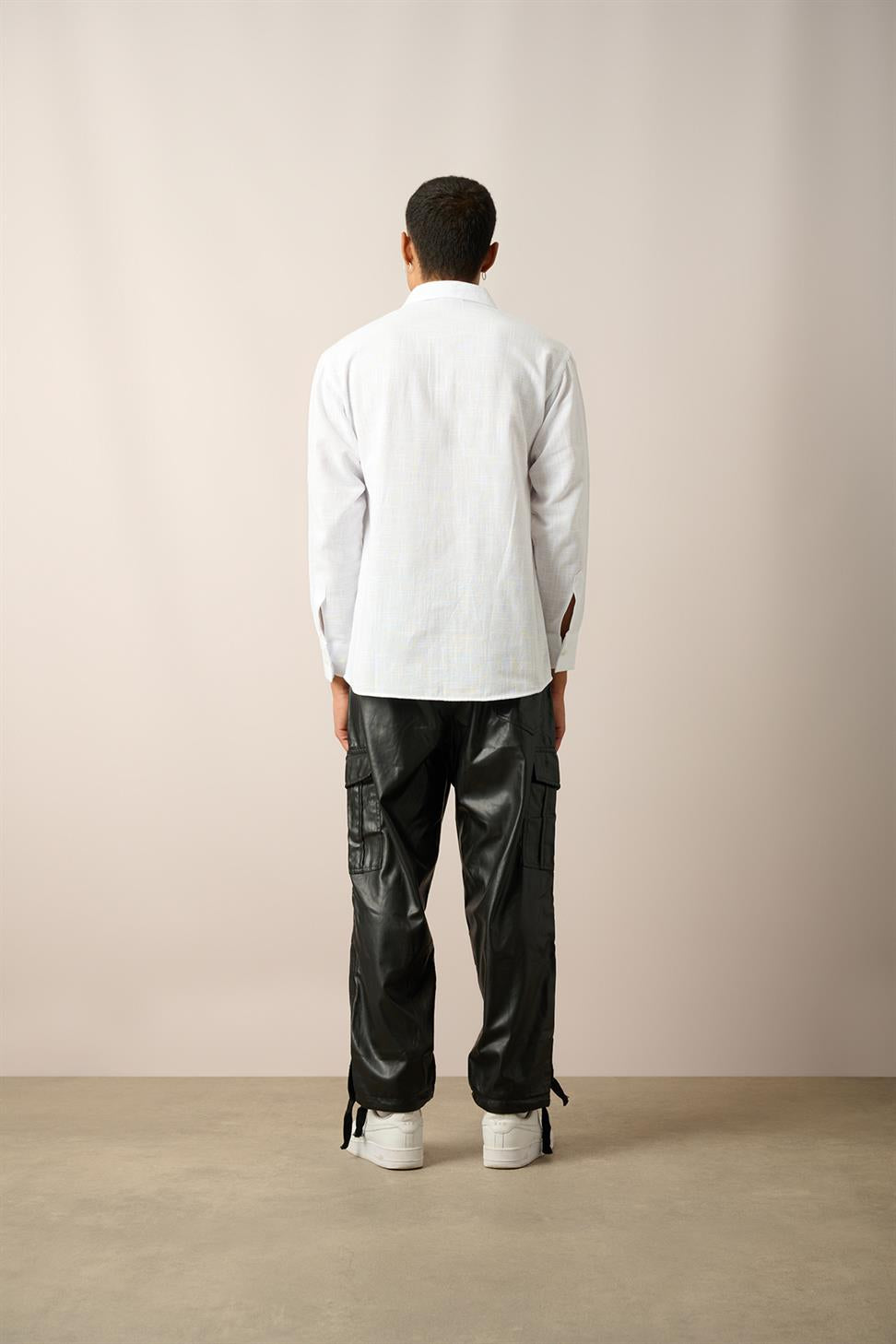 R-3780 Men’s 100% Cotton Linen Shirt – Classic White Long Sleeve, Breathable & Lightweight