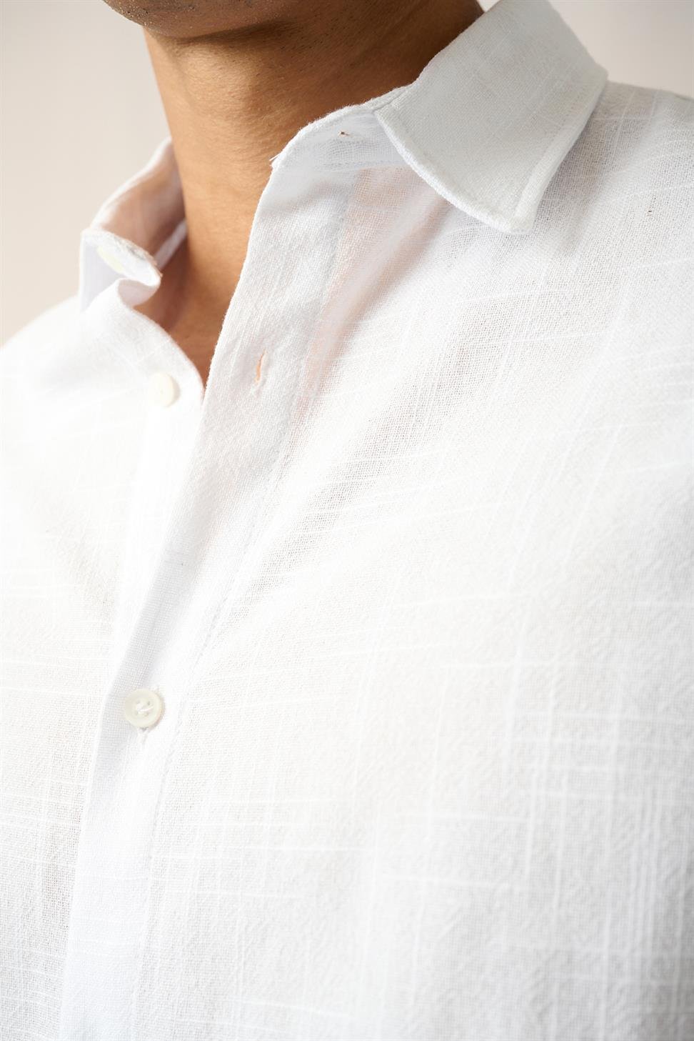 R-3780 Men’s 100% Cotton Linen Shirt – Classic White Long Sleeve, Breathable & Lightweight