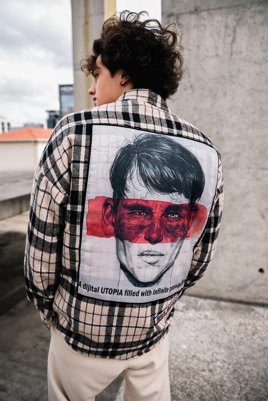 R-3818 Erkek Ayaklı Yaka Patch'li Ekose Gömlek