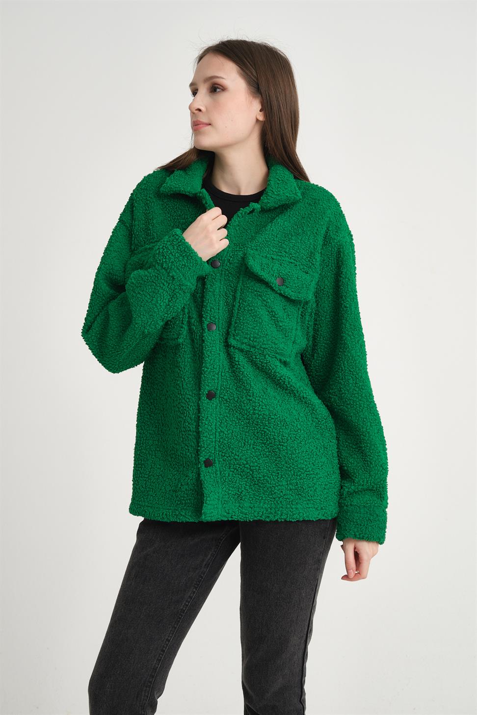 R-3837 Peluş Çift Cep Kapaklı Gömlek