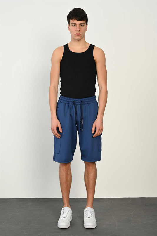 R-4374 Elastic Waist Cargo Pocket Scuba Shorts – Navy Blue