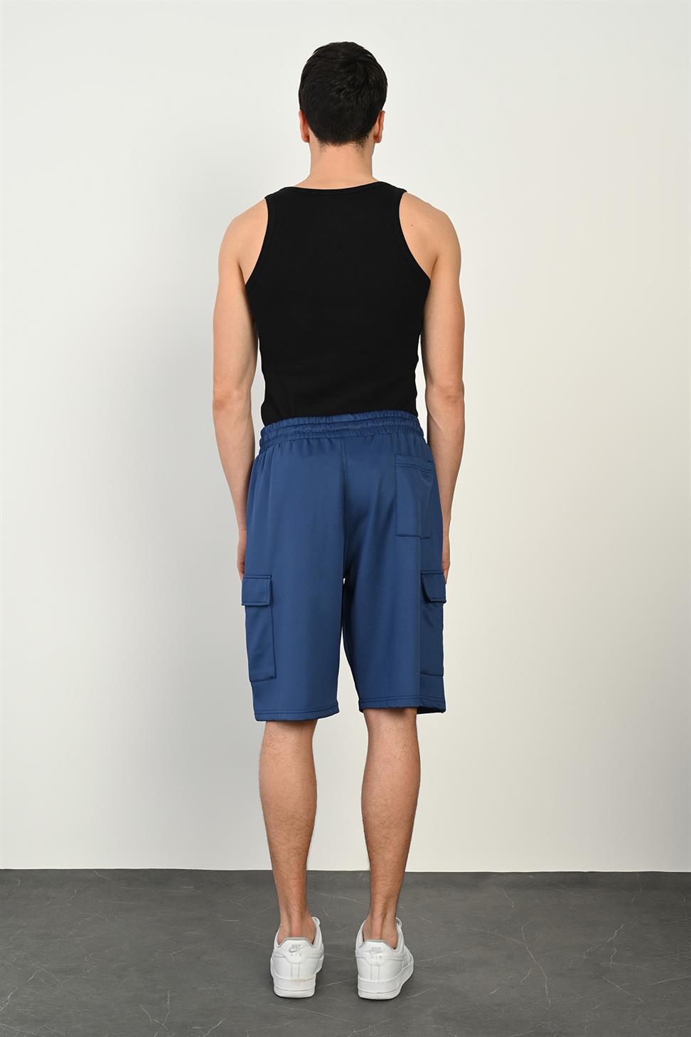 R-4374 Elastic Waist Cargo Pocket Scuba Shorts – Navy Blue