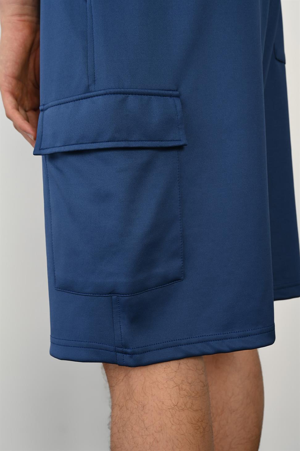 R-4374 Elastic Waist Cargo Pocket Scuba Shorts – Navy Blue