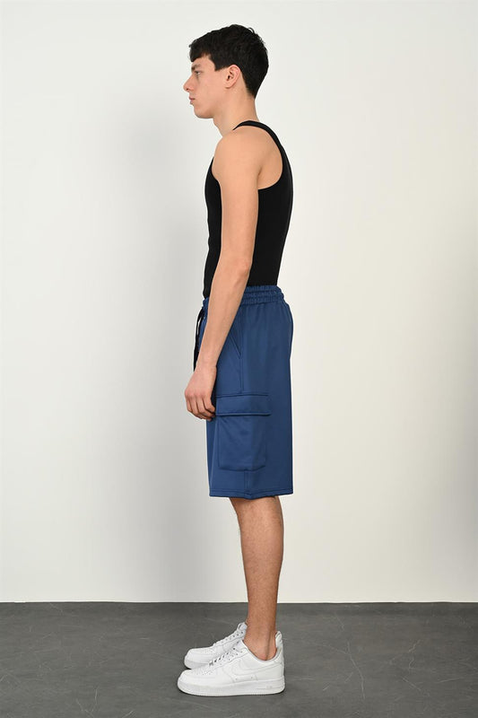 R-4374 Elastic Waist Cargo Pocket Scuba Shorts – Navy Blue