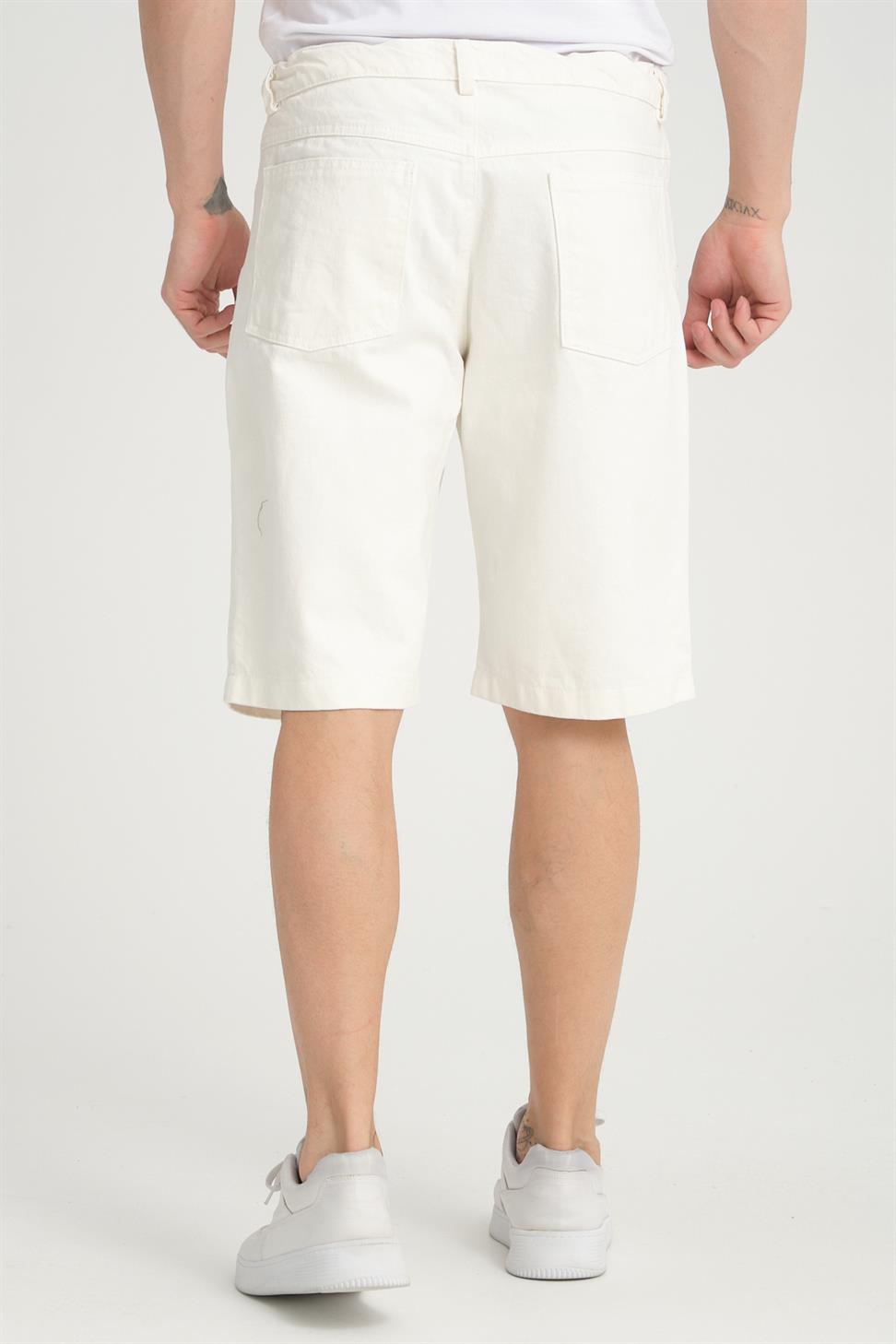 R-4387 Zippered Washed Denim Shorts – White