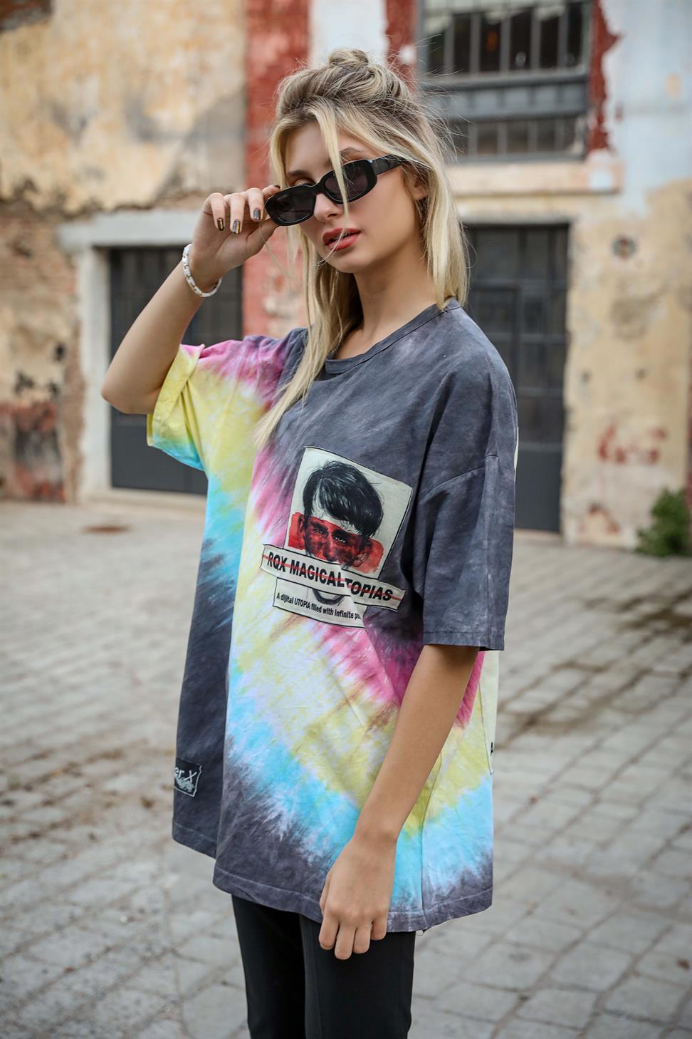 R-5209 Oversize Patch 'lı Batik T-shirt