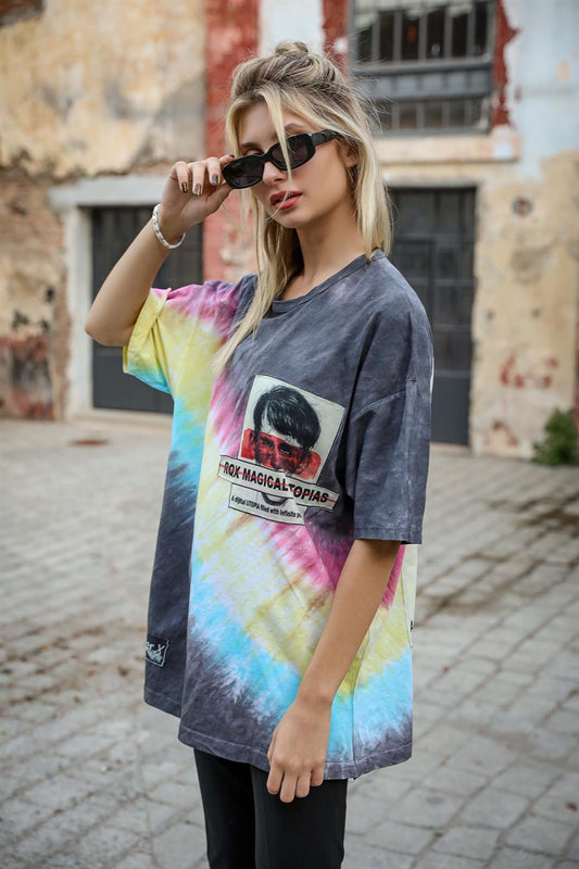 R-5209 Oversize Patch 'lı Batik T-shirt