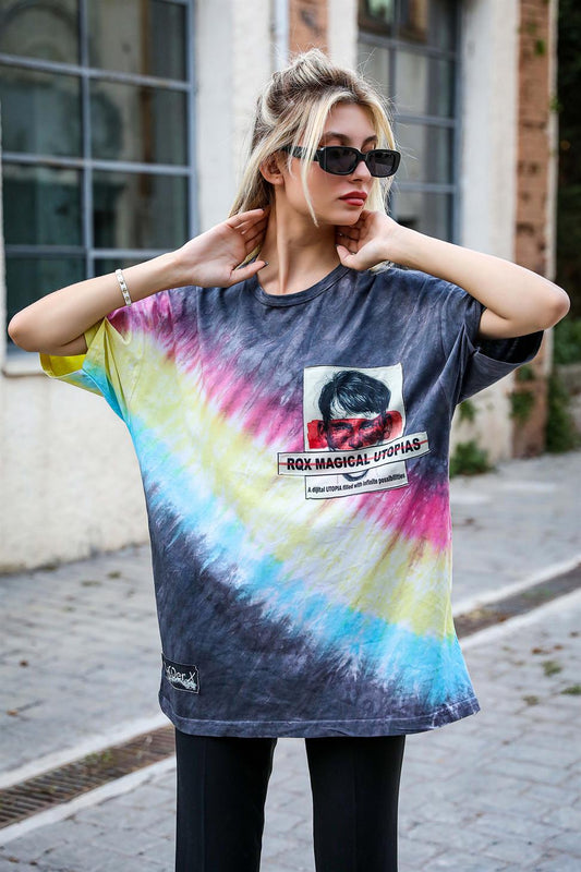 R-5209 Oversize Patch 'lı Batik T-shirt
