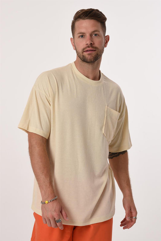 R-5610 Bisiklet Yaka Tek Cep Oversize Kaşkorse Tişört