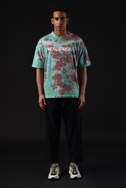 R-5650 Bisiklet Yaka Worldwide Baskılı Batik T-shırt