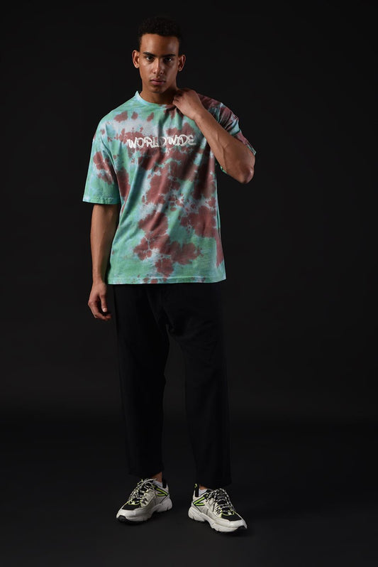 R-5650 Bisiklet Yaka Worldwide Baskılı Batik T-shırt
