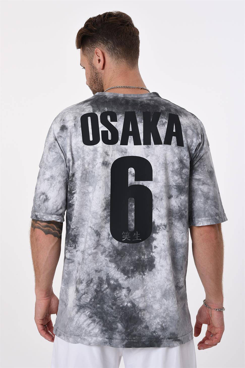 R-5653 Bisiklet Yaka Arkası Osaka Baskı Detaylı Batik T-shırt