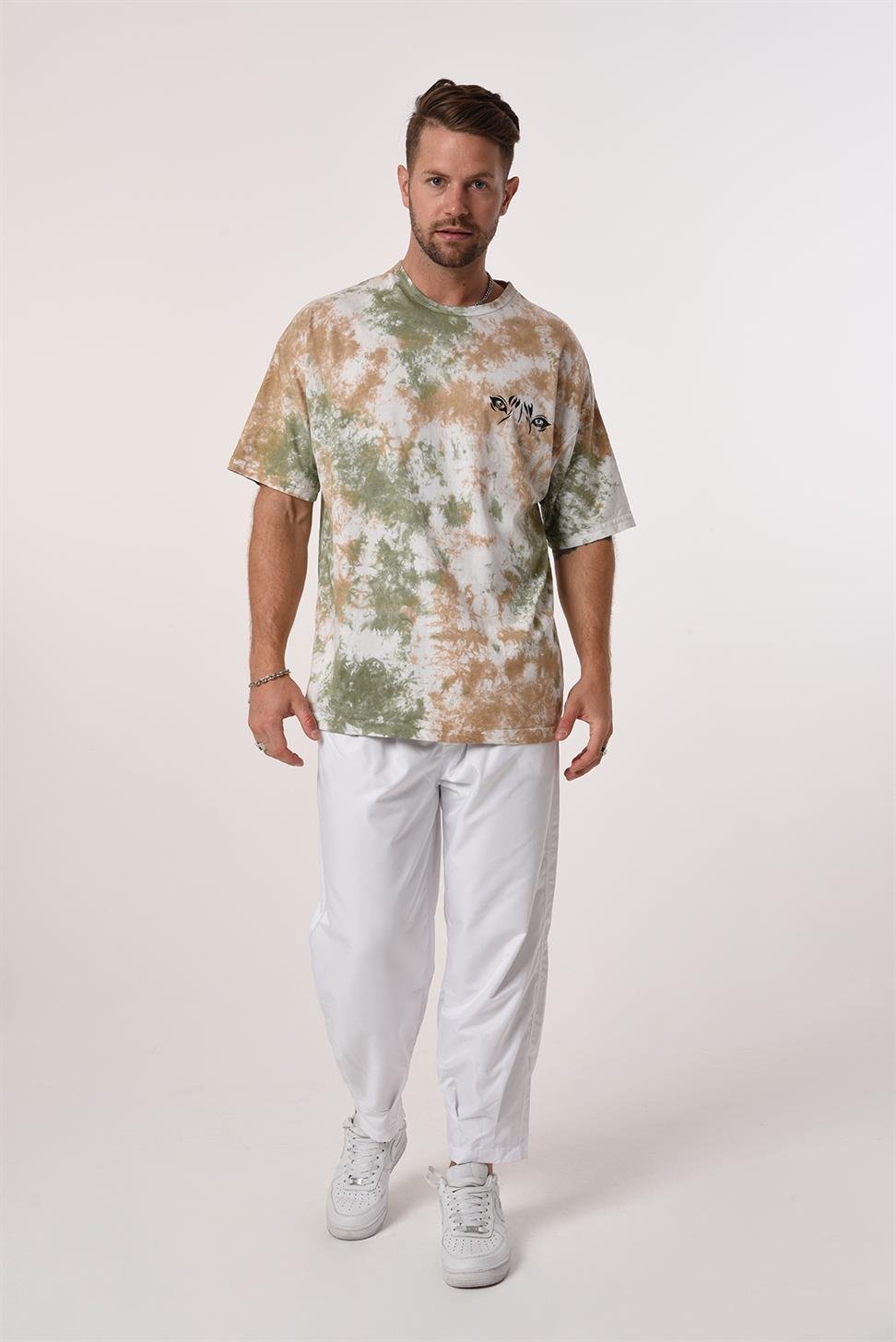 R-5656 Bisiklet Yaka Arka Ve Ön Göz Baskılı Batik T-shırt