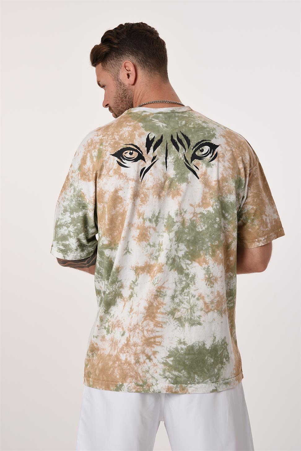 R-5656 Bisiklet Yaka Arka Ve Ön Göz Baskılı Batik T-shırt