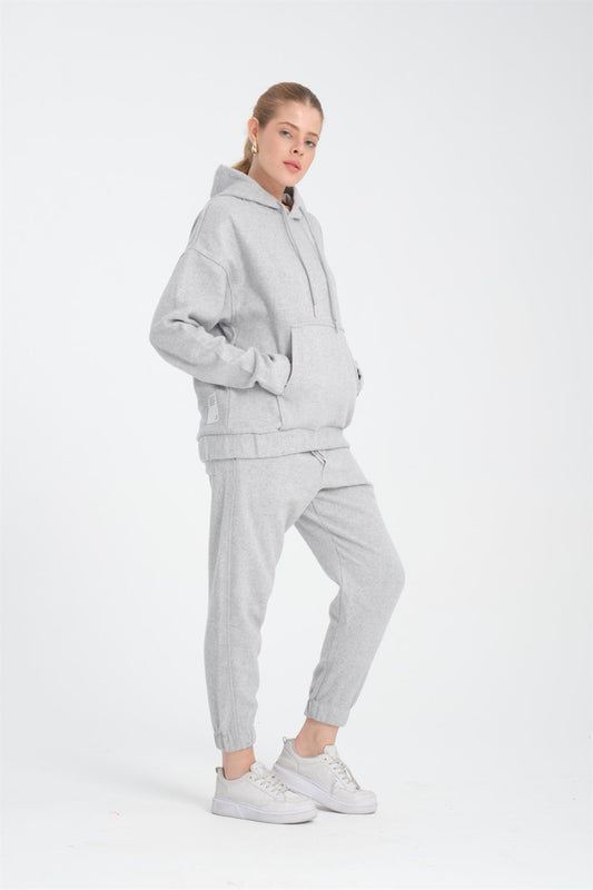 R-5673/4283 Grey Kangaroo Pocket Elastic Hem Fleece Set