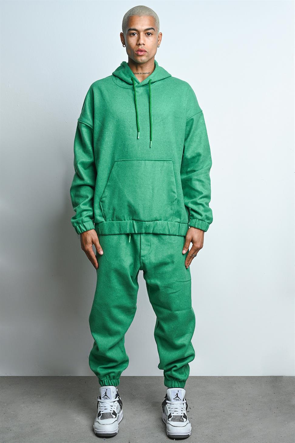 R-5673/4283 Green Kangaroo Pocket Elastic Hem Fleece Set
