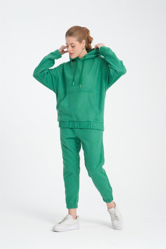 R-5673/4283 Green Kangaroo Pocket Elastic Hem Fleece Set