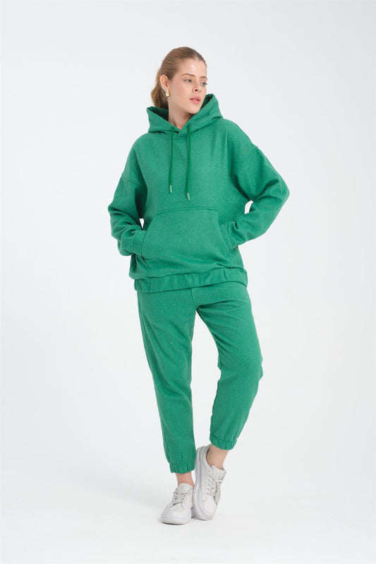 R-5673/4283 Green Kangaroo Pocket Elastic Hem Fleece Set