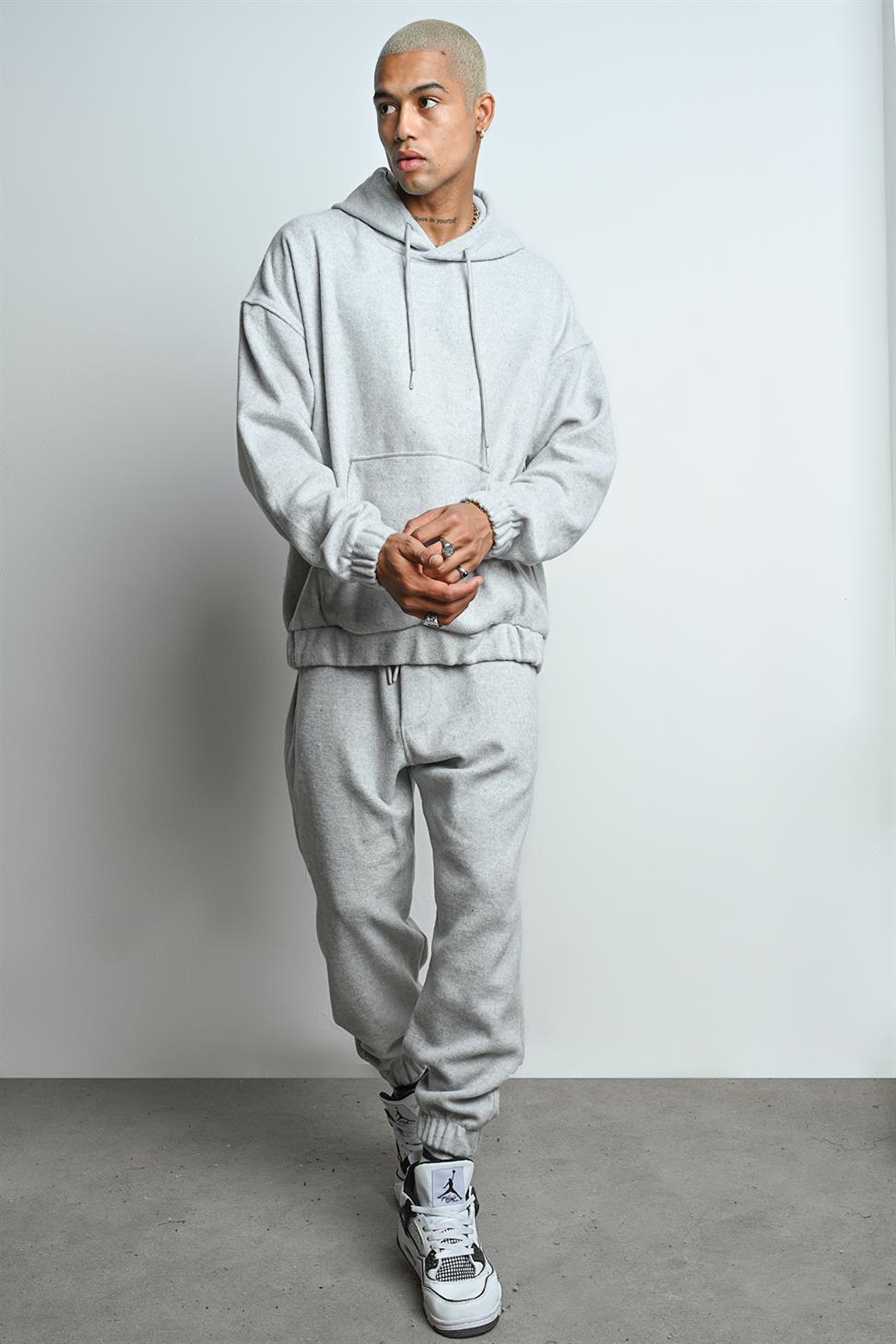 R-5673/4283 Grey Kangaroo Pocket Elastic Hem Fleece Set
