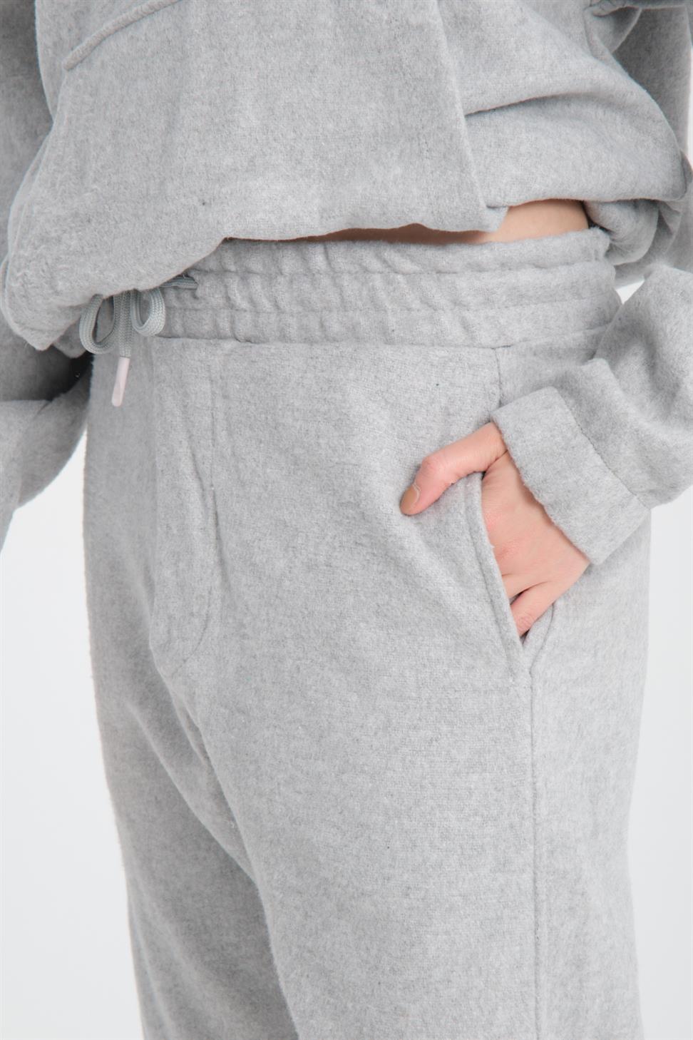 R-5673/4283 Grey Kangaroo Pocket Elastic Hem Fleece Set