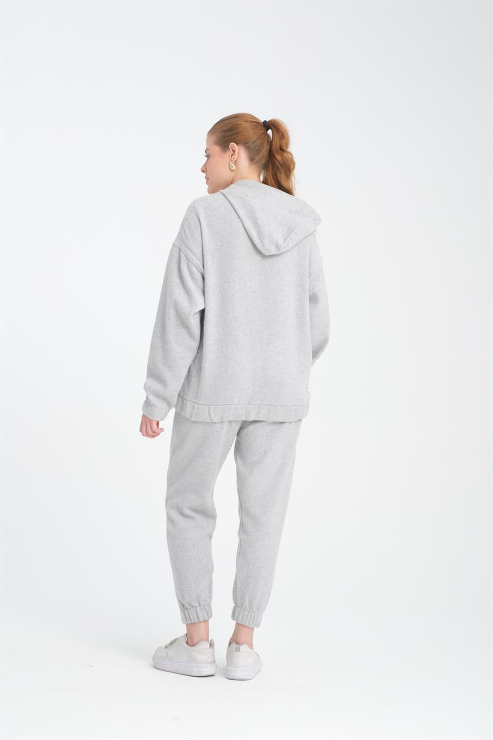 R-5673/4283 Grey Kangaroo Pocket Elastic Hem Fleece Set