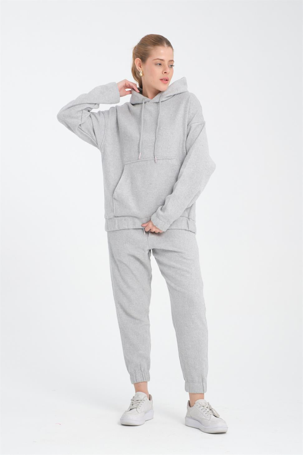 R-5673/4283 Grey Kangaroo Pocket Elastic Hem Fleece Set